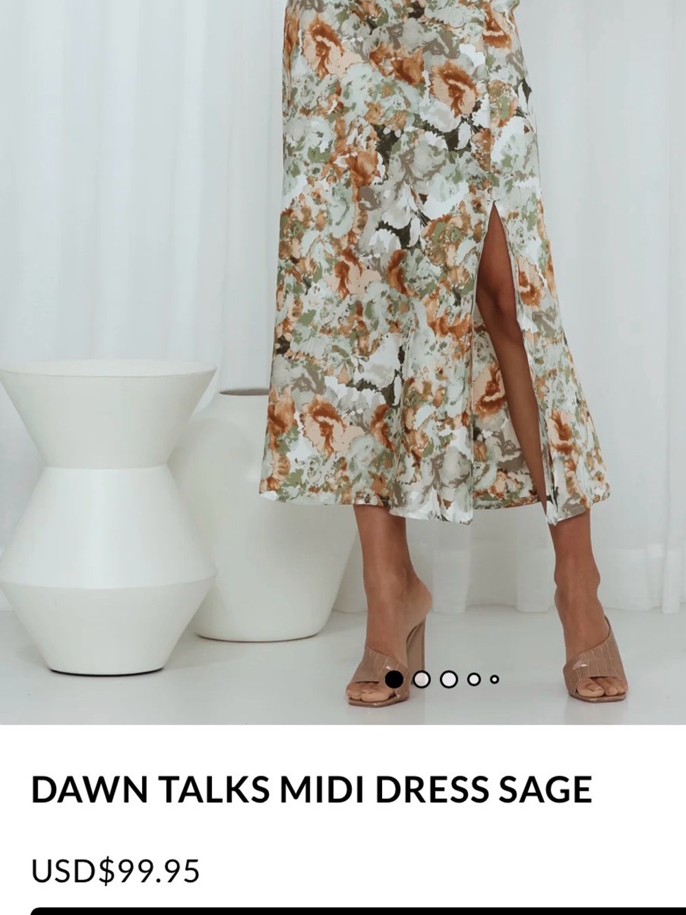 Hello Molly Sage & Tan Floral Midi Dress - Picture 2 of 5